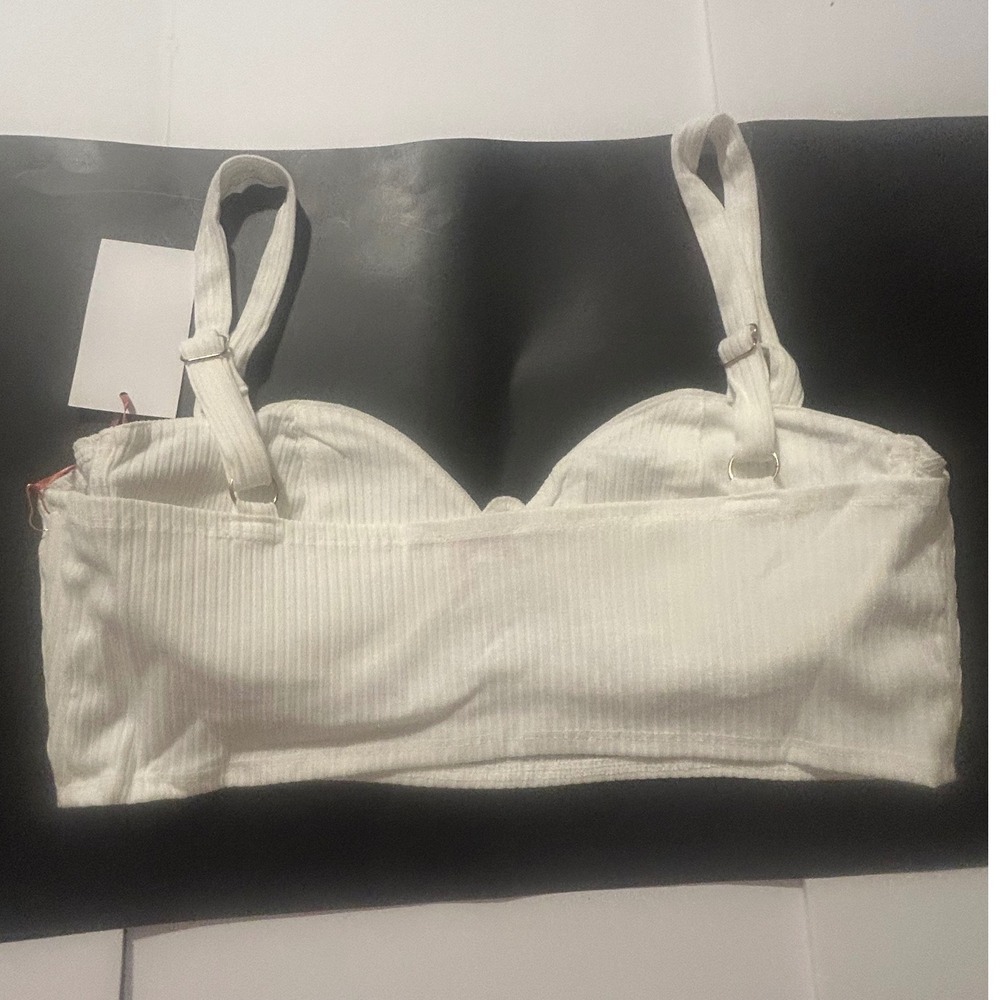 Rose Velvet White Ribbed Bustier Crop Top Plus Size 3XL Adjustable Straps NWT